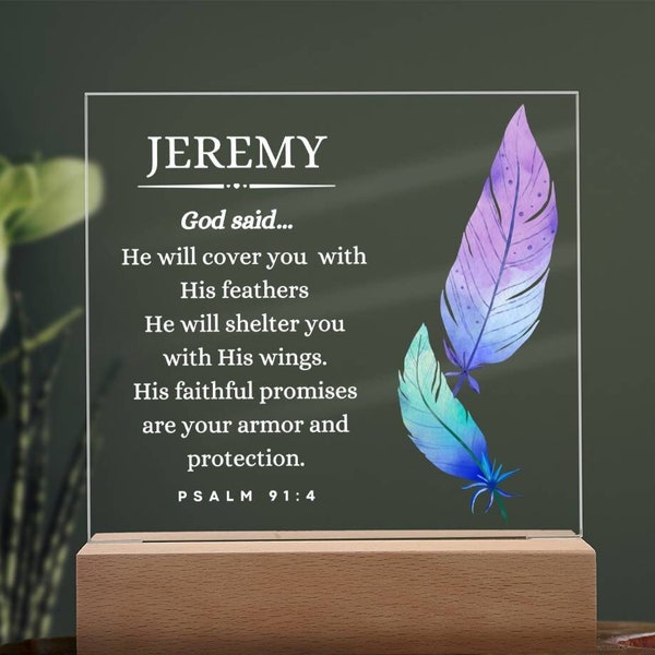 Bible Verse Acrylic Plaque, Confirmation Gift for Boys Teens, Christian Religious Gift for Grandson Godson  Son Nephew, Night Light Lamp