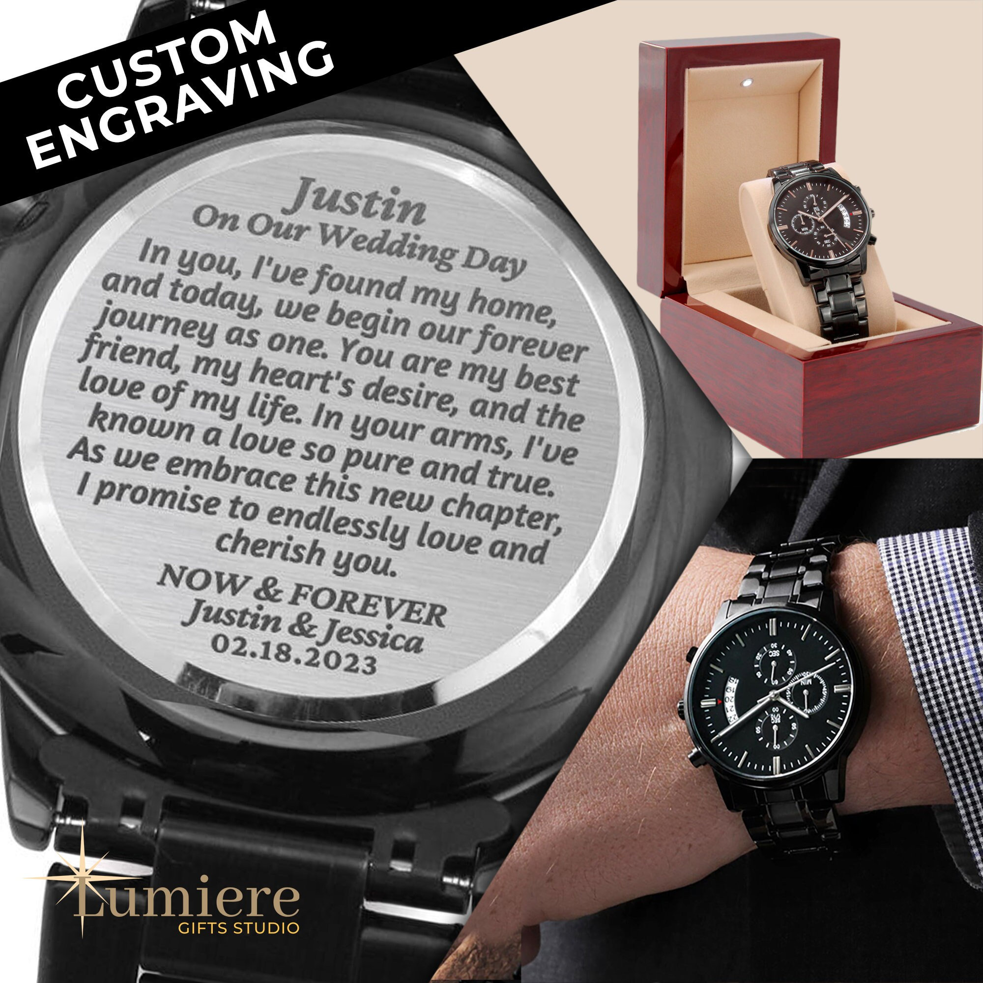 Groom Gifts from Bride Personalized Engraved Groom Watch, Gift for Husband on Wedding Day, Watch Gift for Groom on Wedding, Groom Watch Gift