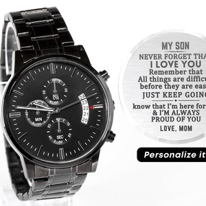 Cadeau pour fils de maman, À mon fils, Cadeau de montre pour l’obtention du diplôme de fils, Cadeau d’anniversaire de fils, À son fils bonus, Montre personnalisée Gravure personnalisée