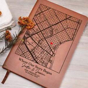 Carte de l'endroit où nous nous sommes rencontrés, carte du lieu où tout a commencé, journal d'anniversaire, carte du premier rendez-vous, cadeau de la Saint-Valentin pour elle, journal de couple, cadeau d'anniversaire