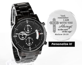 Christian Gifts for Men Engraved Watch for Men Engraved Bible Verse Custom Engraved Watch Christian Watch Christian Gifts for Son Grandson