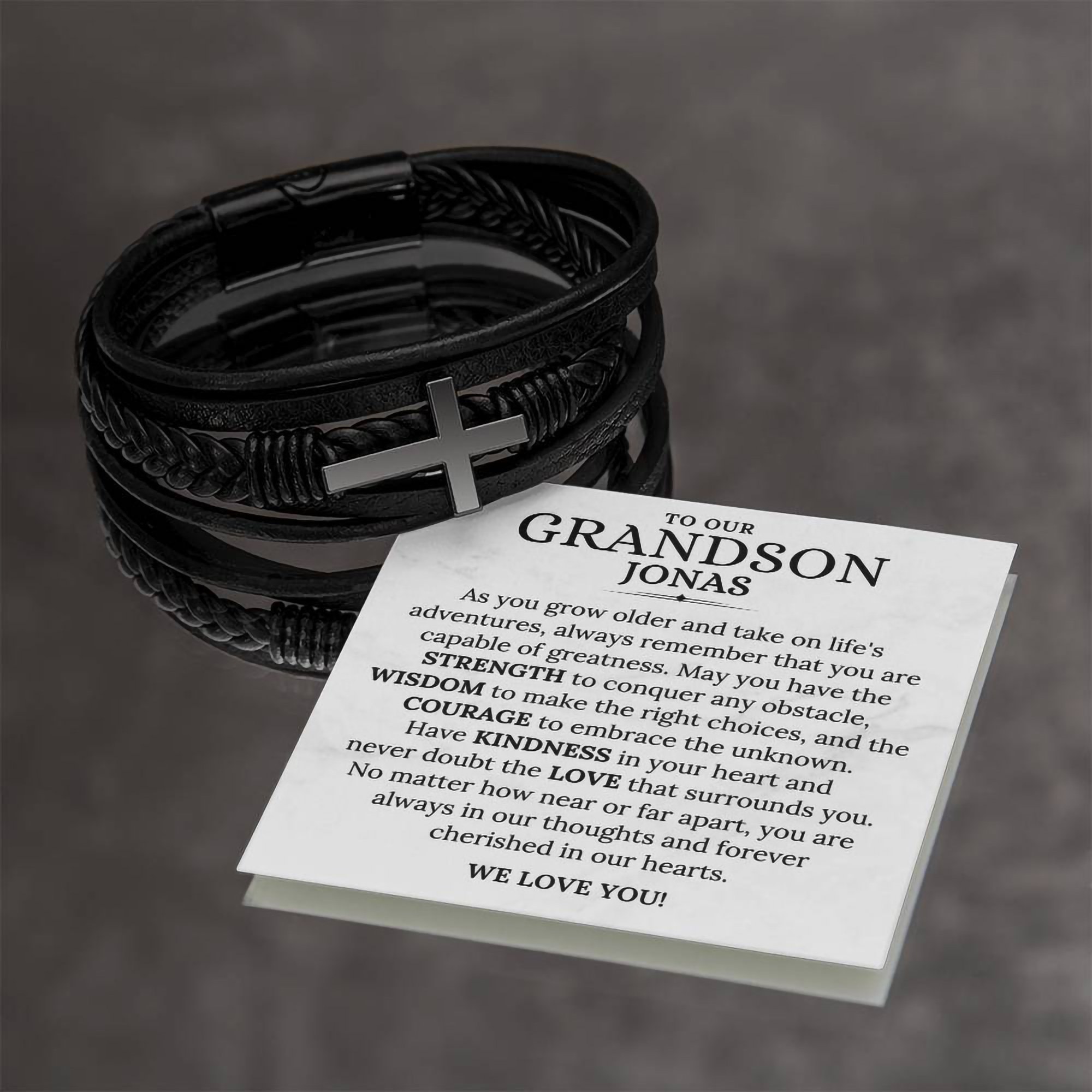 To My Our Grandson Gift Leather Bracelet, Grandson Gift From Grandma ...