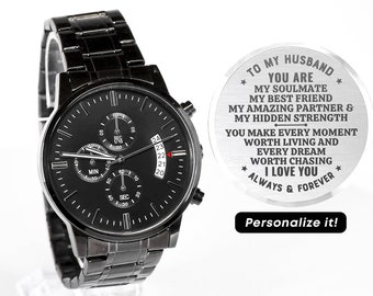Relógio gravado para presente de aniversário masculino, relógio para ele, presente para namorado, marido, noivo, relógio personalizado para ele, para o meu homem.