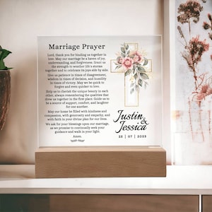 Marriage Prayer Printed on Acrylic With Cross and the Couple's Names and Wedding Date, Personalized Gift for Couple Christian Wedding Gift