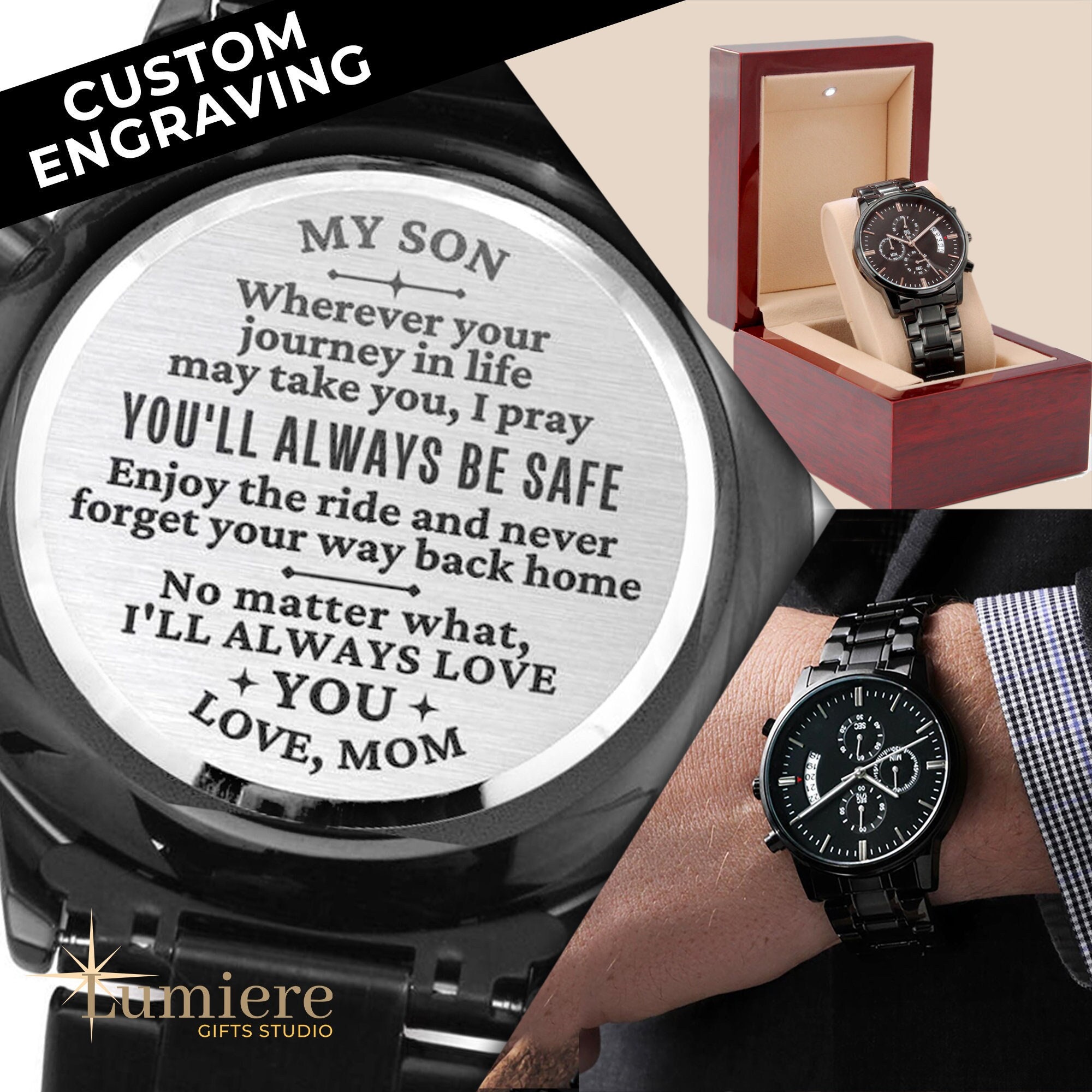 Mother son engraved watch sale