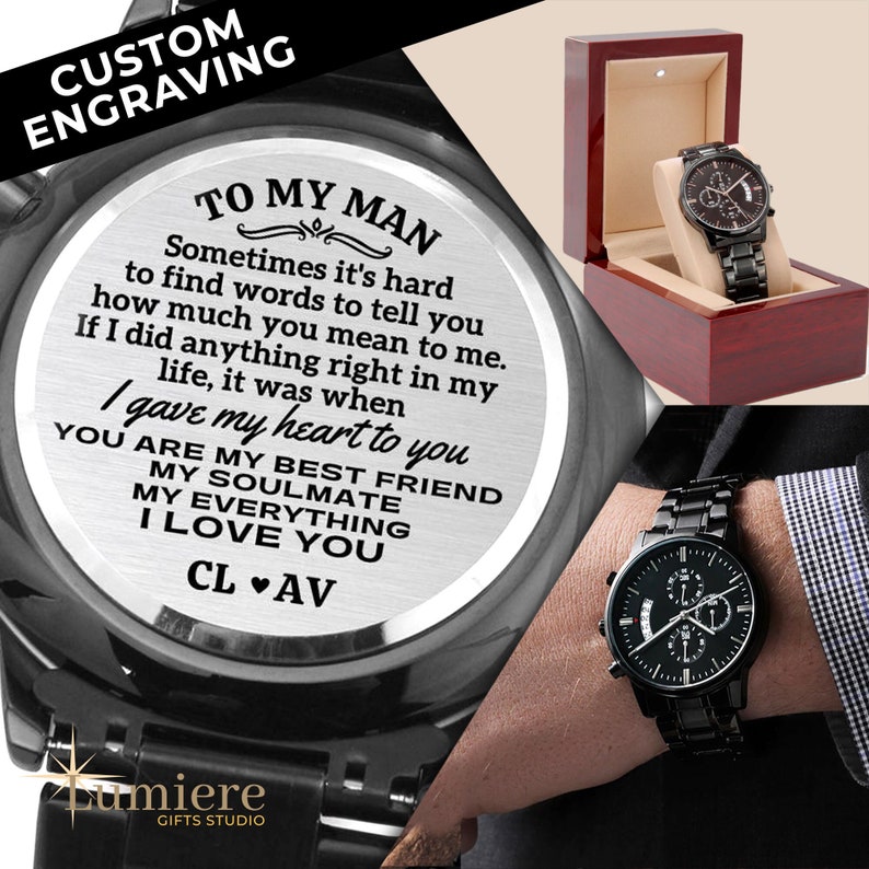 Custom engraved Watch for Boyfriend Husband Sweet message Gift for Anniversary Boyfriend Gifts Personalized Gift for Him Husband Birthday Christmas present for Boyfriend Watch Gift for him