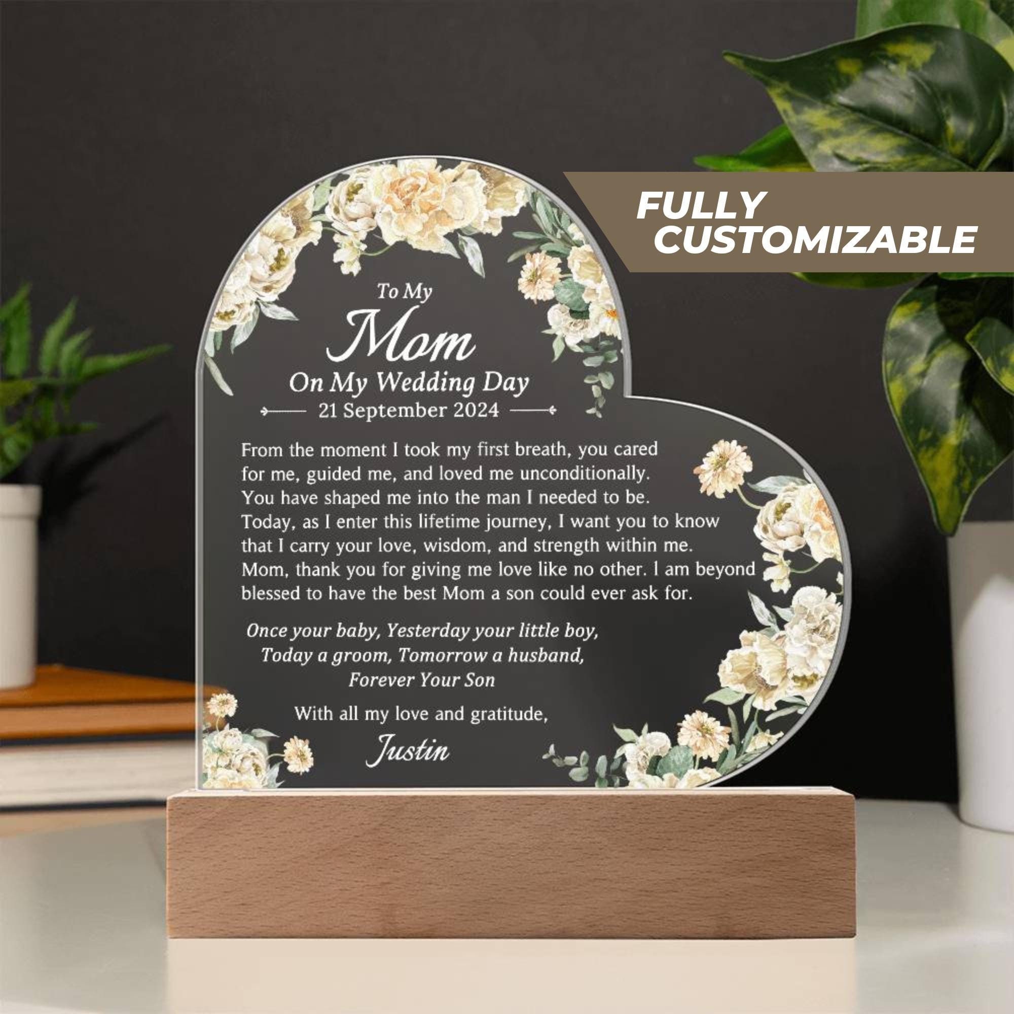 Gravierte Hochzeitskarte Für Den Sohn Von Der Mutter – Edelstahl, Mit Samtbeutel, Persönliches Geschenk Zum Hochzeitstag