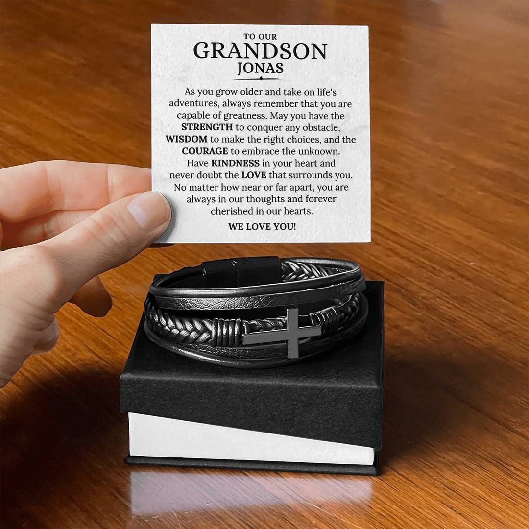 To My Our Grandson Gift Leather Bracelet, Grandson Gift From Grandma ...