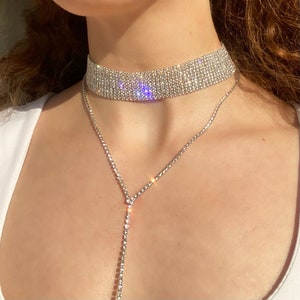 Gorgeous Sparkling Crystal Rhinestones Statement Choker Necklace, Blingy Chocker, Vintage 20’s Style, Christmas Gift, Fall Winter Jewellery