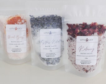 All Natural Bath Salt Soak, Pure Essential Oil Blends, 150g, Self Care Gift