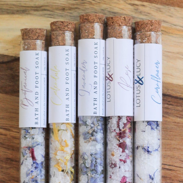 Bath Salt Test Tube Shots All Natural Botanical Bath Soak Unscented Bomboniere Bridesmaid Gifts Self Care Gift Bridal and Baby Shower Favour