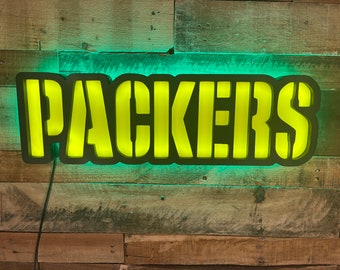 Packers RGB LED Lighted Wall Sign, Him, Her, Birthday, Bar Sign, Neon,Night Light,Baseball,Football,Hockey,Soccer,Basketball