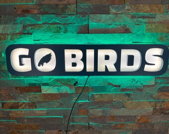 Custom GO BIRDS Sports Logo LED Sign: Man Cave Bar Decor