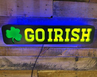 GO IRISH LED Bar Sign: Sports Team Wall Decor, Night Light