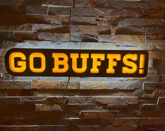 Go BUFFS!  Custom Sports Logo LED Lighted Wall Sign, Bar Sign
