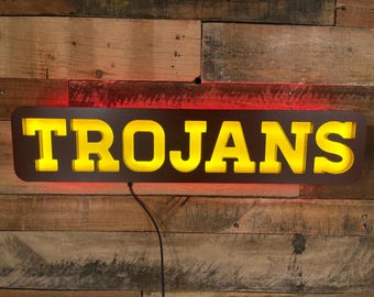 Go TROJANS!  Custom Sports Logo LED Lighted Wall Sign, Bar Sign