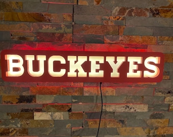 GO BUCKEYES!  Custom Logo LED Lighted Wall Sign, Bar Sign