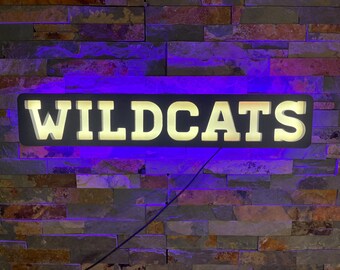 Custom WILDCATS Sports Logo LED Bar Sign: Team Colors