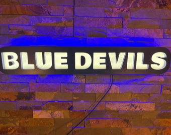 Custom Blue Devils Logo LED Lighted Wall Sign, Bar Sign, Night Light