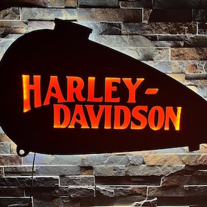 Custom Motorcycle Gas Tank, Harley Davidson LED Lighted Wall Sign, Bar Sign