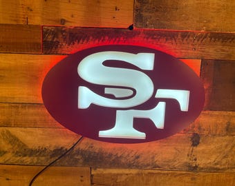 49ers Sports Logo LED Wall Sign, Bar Decor, Night Light