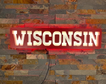 Custom WISCONSIN  Sports Logo LED Lighted Wall Sign, Bar Sign, Man Cave