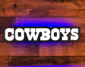Cowboys Custom Sports Logo LED Wall Sign: Bar Decor Night Light