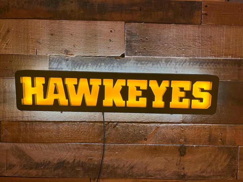 Hawkeye Letters Custom Sports Logo LED Lighted Wall Sign, Bar Sign - Etsy