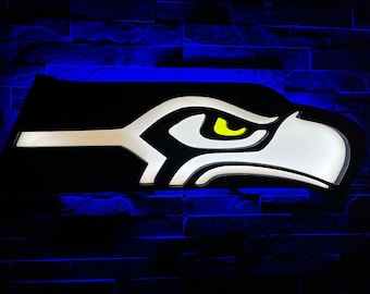 Seahawks RGB LED beleuchtetes Wandschild, Geburtstag, Barschild, Mannhöhle, Neon, Nachtlicht, Fußball