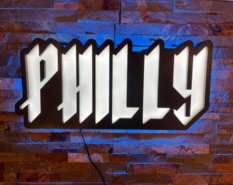 Philly Sports Logo LED Lighted Wall Sign, Bar Sign, Night Light,Football,