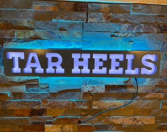 Placa de parede com iluminação LED personalizada com logotipo esportivo Tar Heels, placa de bar, luz noturna
