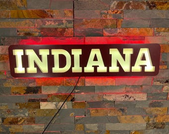 Custom state of INDIANA LED Lighted Wall Sign, Bar Sign, Man Cave