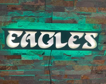 Custom Eagles Sports Logo LED Lighted Wall Sign, Bar Sign, Man Cave, Night Light
