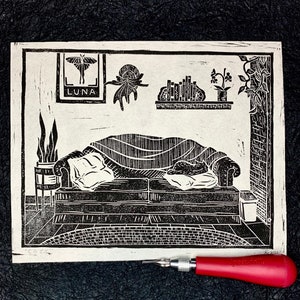 Cozy | Living Room Scene Block Print