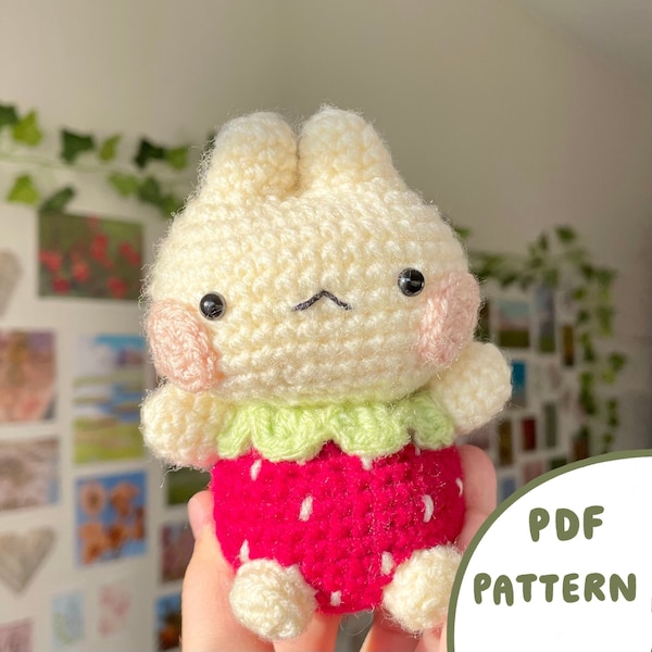Strawberry bunny crochet pattern *digital download PDF pattern file*- cute amigurumi plushie crochet pattern patron