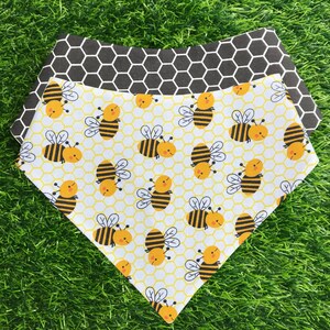 Bumble Bee, Yellow Honeycomb, Black Honeycomb, Sprint Print, Reversible Dog Bandana, Pet Bandana
