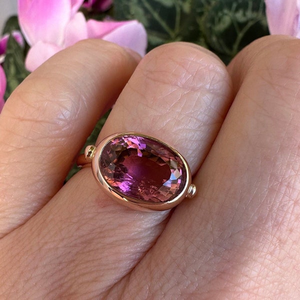 Natural Pink Rubellite Tourmaline Ring, 9K, 14k, 18k Solid  Gold, Statement Ring, Cocktail Ring, Handmade Fine Jewelry