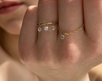 Real Diamonds Floating Bare Set Free 3 Diamonds Gold  Ring Dainty Stacking Ring, Birthstone Diamond Charm Ring “Dance Me” Collection