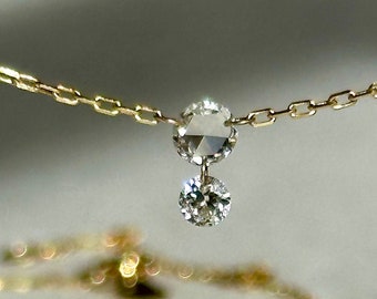 Real Diamonds Set Free Bare Floating Diamonds Necklace, 14k Gold Diamond Charms Necklace, Diamond Station Necklace, “Dance Me” Collection