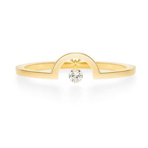 Anillo Enso de oro macizo con diamante flotante perforado real único, oro macizo 9k, 14k, 18k,