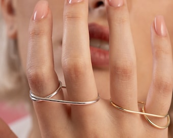 10k,14k Solid Gold Double  Finger Ring, 2 Finger Ring, Two Finger Rings Set, Link To Link Collection