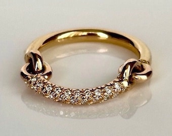 Solid Gold 9k, 14k, 18k Diamond Pave Chunky  Links Band, Stacking Ring, “Link To Link” Collection