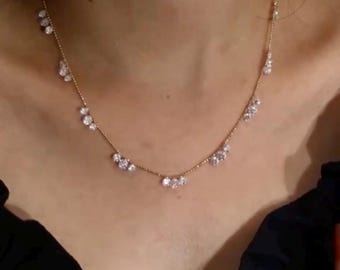 Real Diamonds Set Free Bare 1.35ctw Floating Diamonds Necklace, 14k Gold Diamond Charms Necklace, Station Necklace, “Dance Me” Collection
