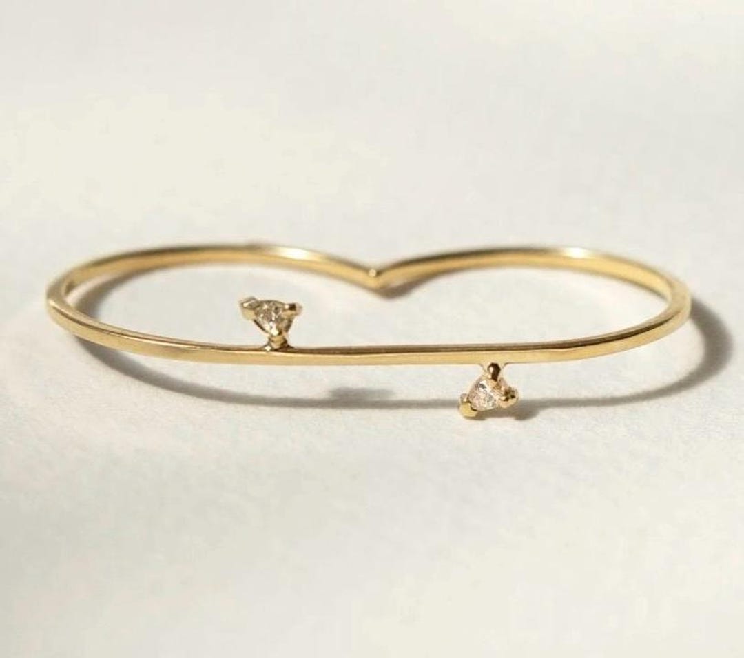 10k,14k Solid Gold Two Diamond Double Finger Ring, Rings Set, Rayline ...