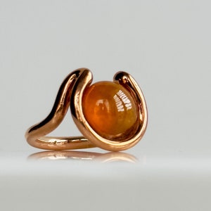 Hessonite Garnet Solid Gold Open Wave Ring, 9k, 14k, 18k Solid Rose Gold, Statement Ring, Cocktail Ring, Handmade Fine Jewelry