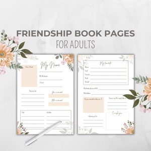 Pages de livre de l'amitié pour adultes, personnalisables, livre souvenir fleurs roses, cartes de livre d'or, cadeau d'anniversaire ou d'adieu, modèle Canva