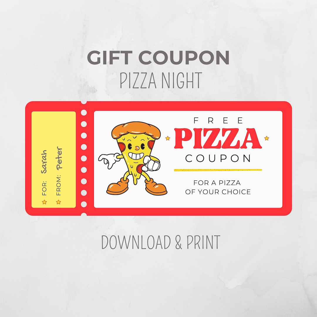 Gift Card Pizza Night Printable, Retro Pizza Ticket, Voucher Restaurant