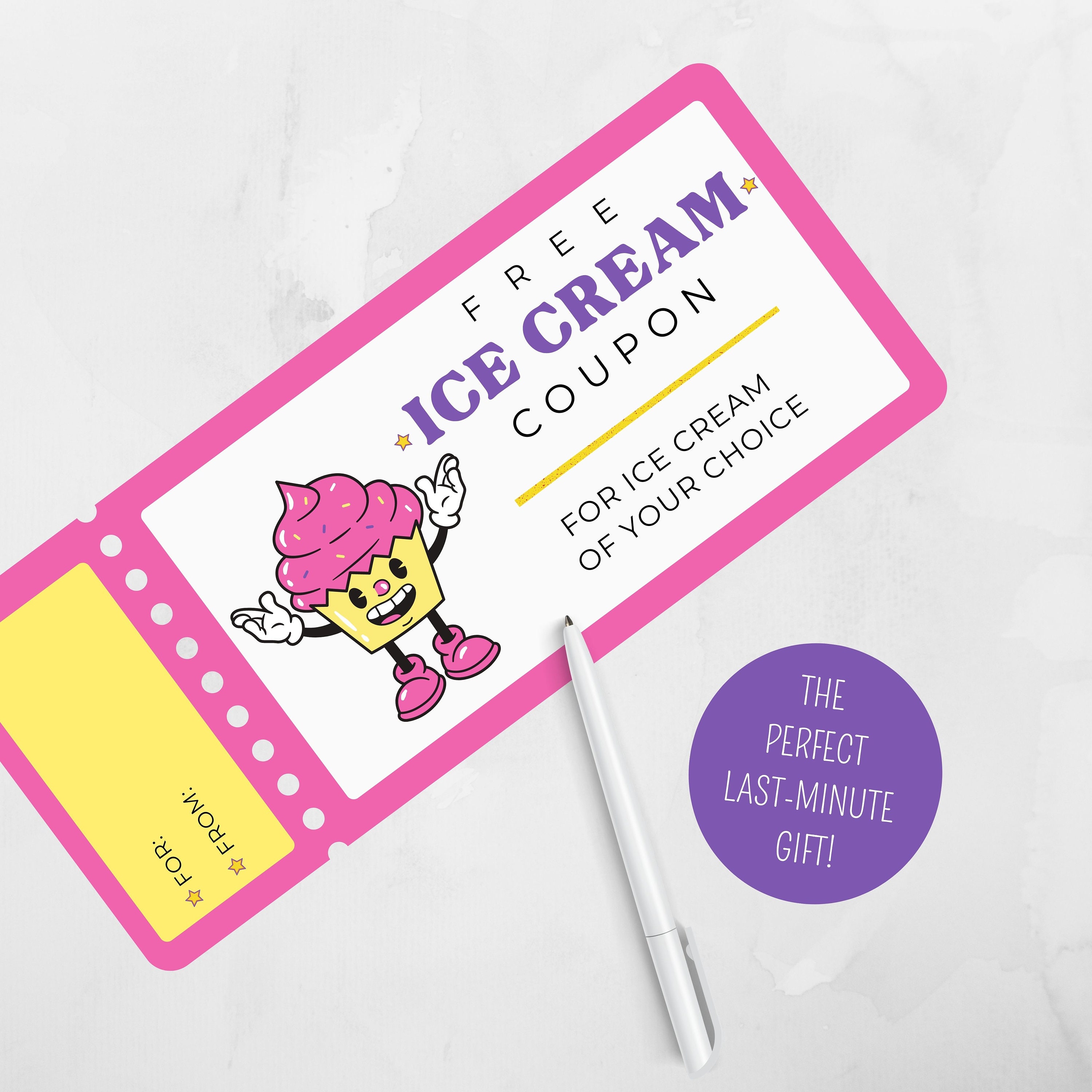Gift Card Ice Cream Printable, Retro Gelato Ticket, Voucher Restaurant