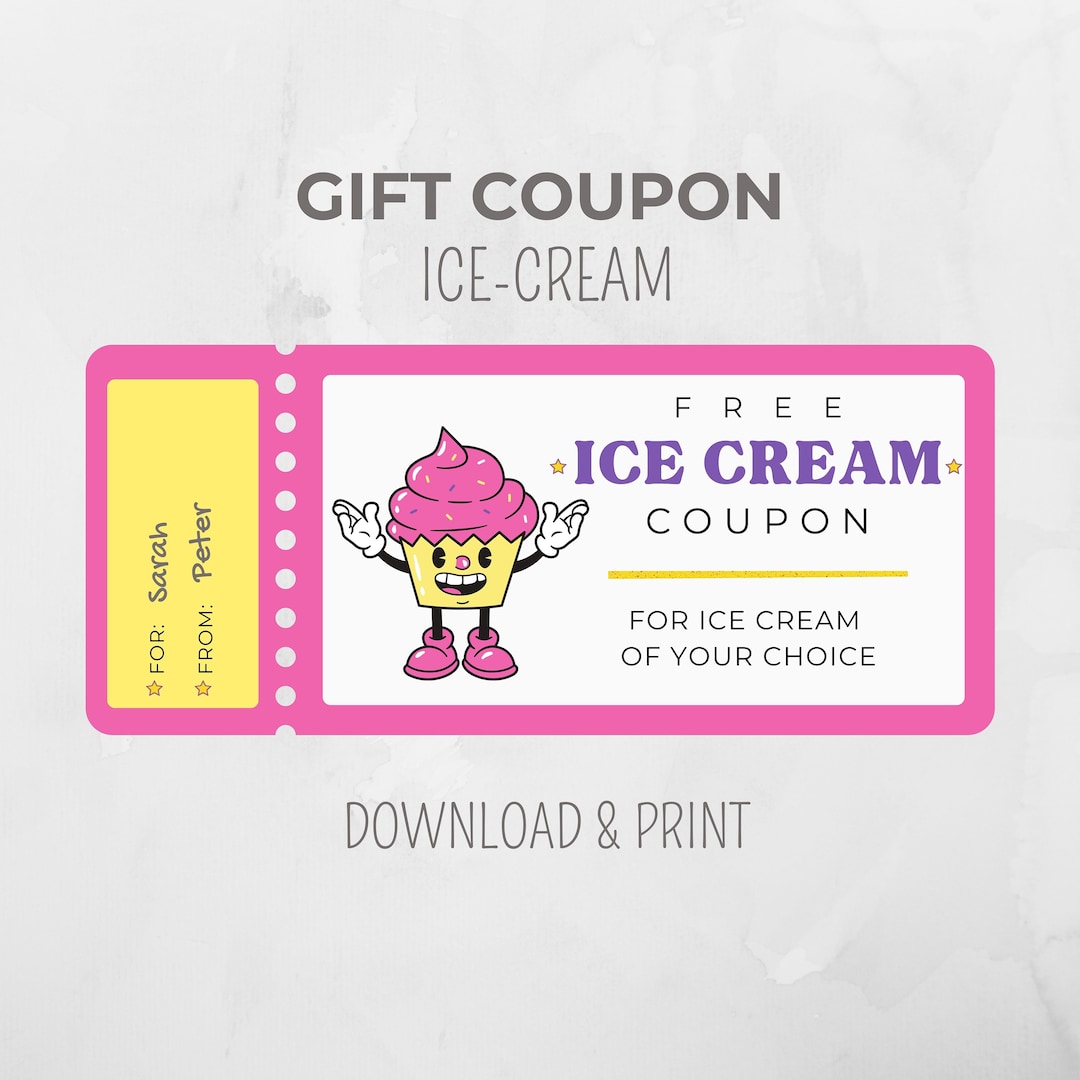 Gift Card Ice Cream Printable, Retro Gelato Ticket, Voucher Restaurant