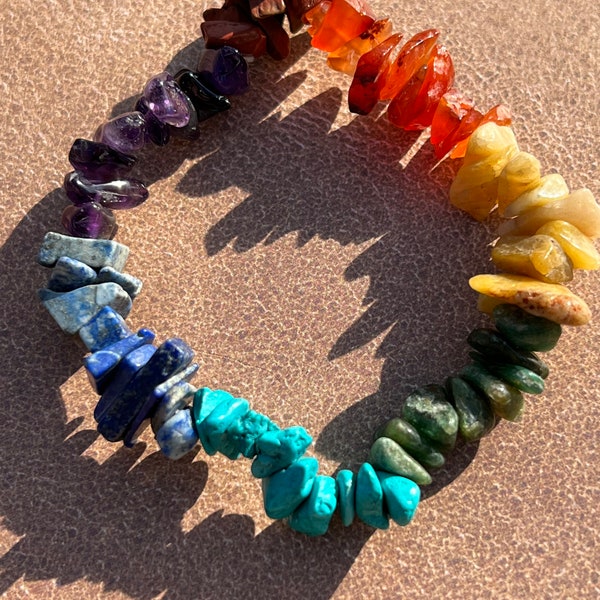 7 Chakra Chip Bracelet, Stone Chakra Bracelet, Crystal Chakra Bracelet, Chakra Gemstone Chip Bracelet